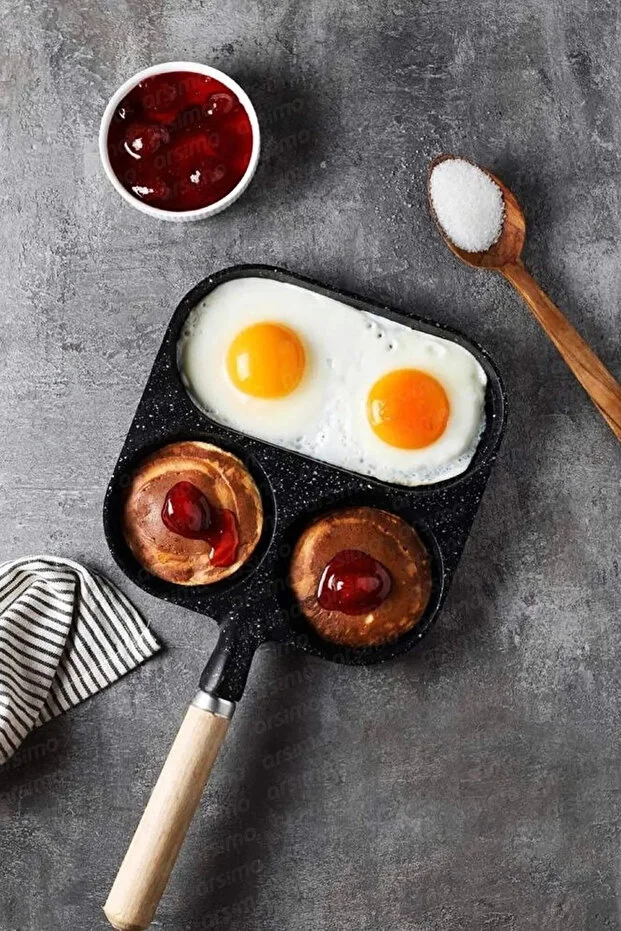 Çok Amaçlı 3 Bölmeli Döküm Granit Tava Üç Bölmeli Tava 3 Gözlü Yumurta Omlet Krep Pankek Tavası